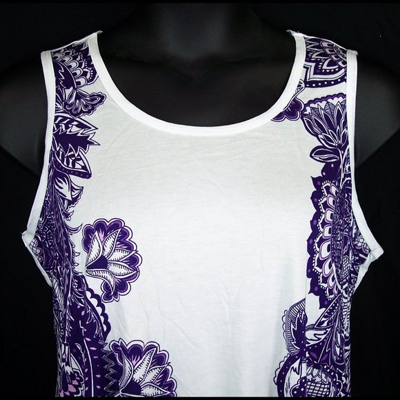 NEW Roaman's L-18/20 Handkerchief Hem Trapeze Tunic Tank Top Purple Lace Print - Picture 3 of 13